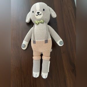 Cuddle + Kind Noah the Dog Puppy Gray Green Bowtie Knit Plush Stuffed Animal Toy